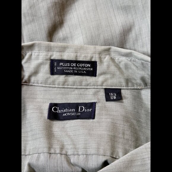 Christian Dior Shirt 16.5 Mens Green Gray Short Sleeve Front Pocket Button Down - Picture 6 of 6